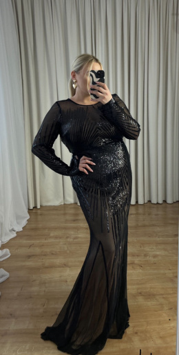 STAR Cekinowa suknia z długim rękawem